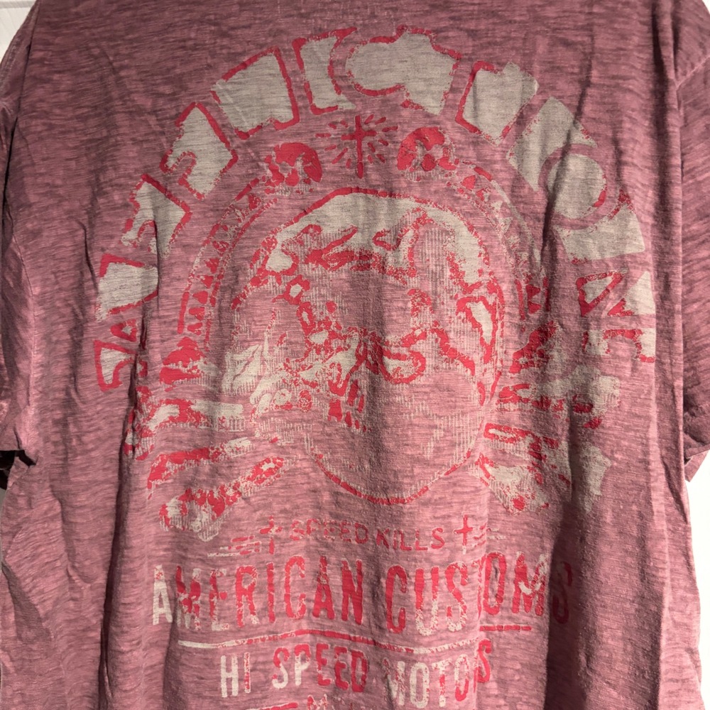 Affliction American Customs Mens XXL Burgundy Burnout Skull Graphic T-Shirt - Picture 6 of 8